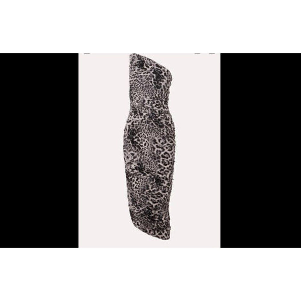 Norma Kamali Diana Grey Black One Shoulder Slinky Midi Dress Large